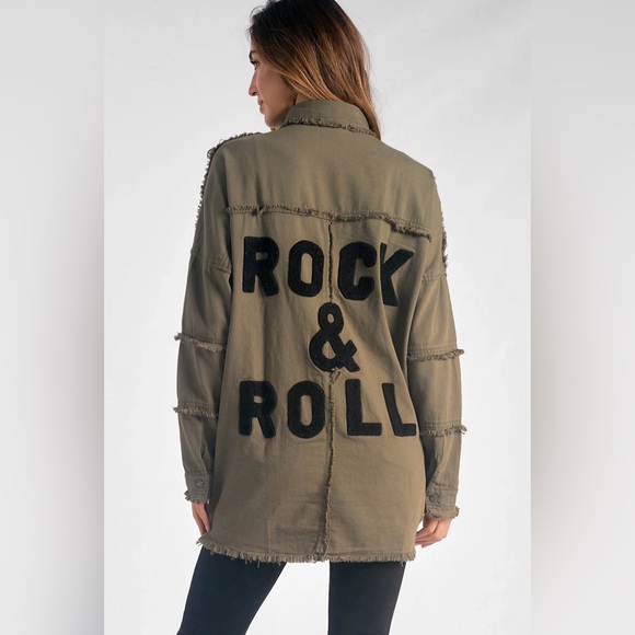 Elan Jackets & Blazers - Elan Khaki Utility Jacket with Rock & Roll Patch size available Large and Medium